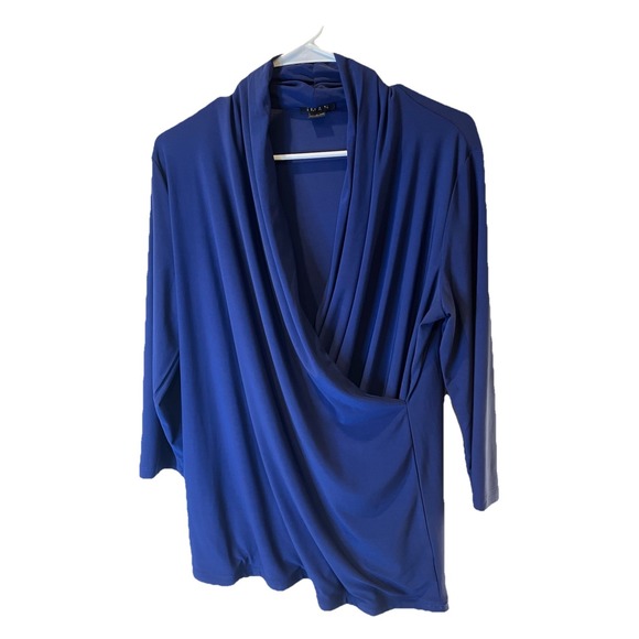 Tops - IMAN Global Chic Womens Large Royal Blue Draped Surplice Wrap Top Stretch Blouse